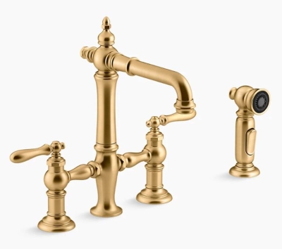KOHLER - Kohler Artifacts 4 Delik Spreyli Köprü Barlı Eviye Bataryası, Modern Altın - 1