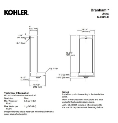 KOHLER - Kohler Branham Boy Pisuvar Beyaz