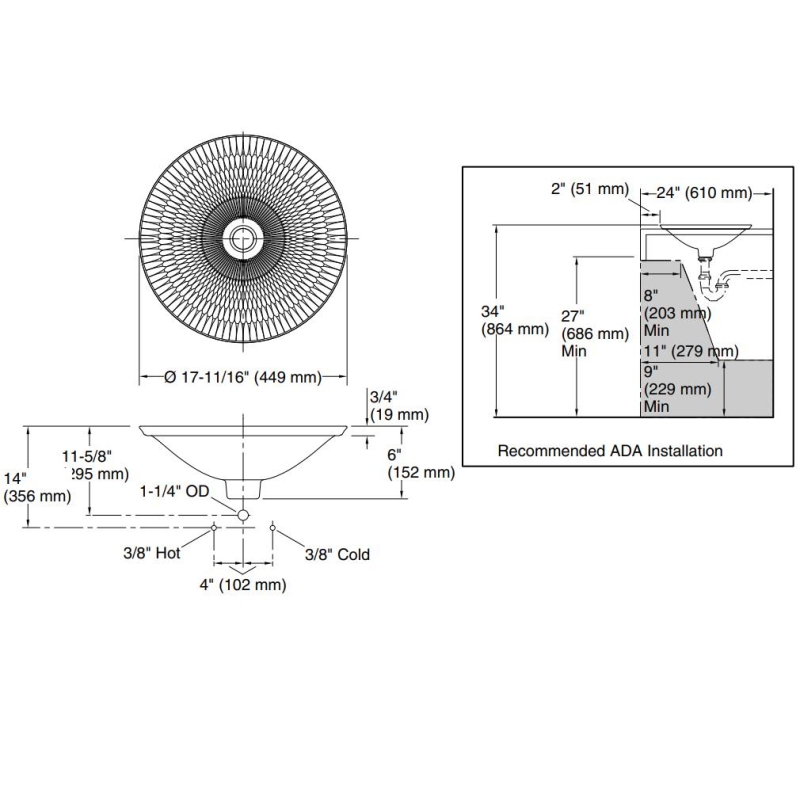Kohler Lavabo Derring Çap 45 cm - 10KOH17890-RL-RB2
