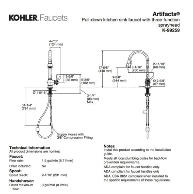 Kohler Eviye Bataryası Artifacts , Vibrant Stainless - Thumbnail 10Koh99259-VS