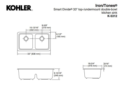 Kohler Eviye Iron Tones Çift Hazneli, Siyah - Thumbnail 10KOH5312-7