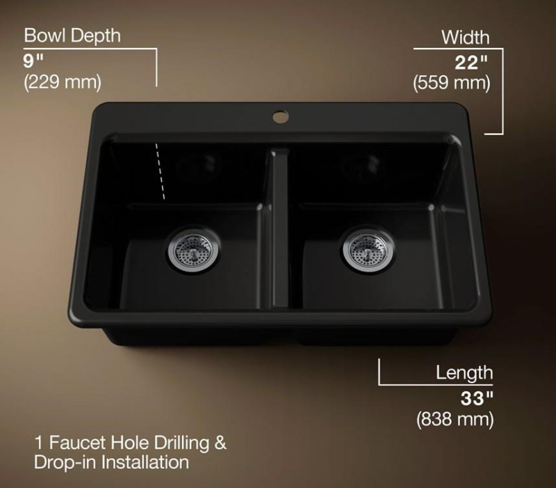 Kohler Eviye Riverby Çift Hazneli Siyah - 10KOH8679-1A2-7