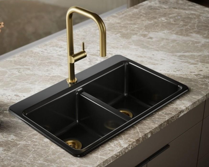 Kohler Eviye Riverby Çift Hazneli Siyah - 10KOH8679-1A2-7
