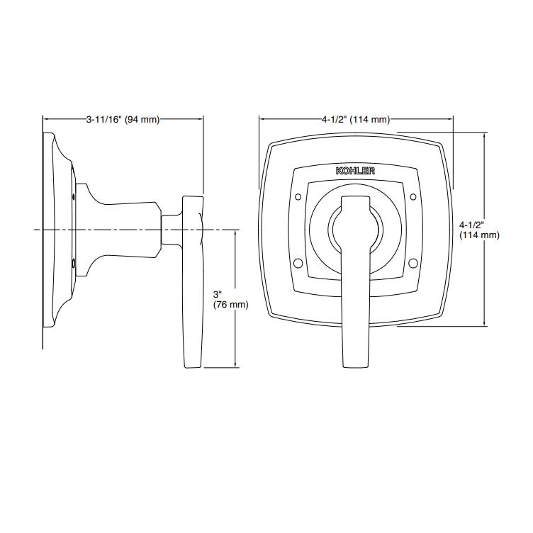 Kohler Gizli Taharat- Açma Kapama Valfi Ankastre Dış Kapak Margaux Krom - 10KOH-T16241-4-CP