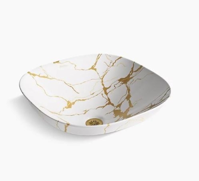 KOHLER - Kohler Lavabo Aureus Şamot Çanak, Beyaz Üzeri Desenli - 2