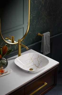 Kohler Lavabo Aureus Şamot Çanak, Beyaz Üzeri Desenli - Thumbnail 10KOH28038-AUR-0