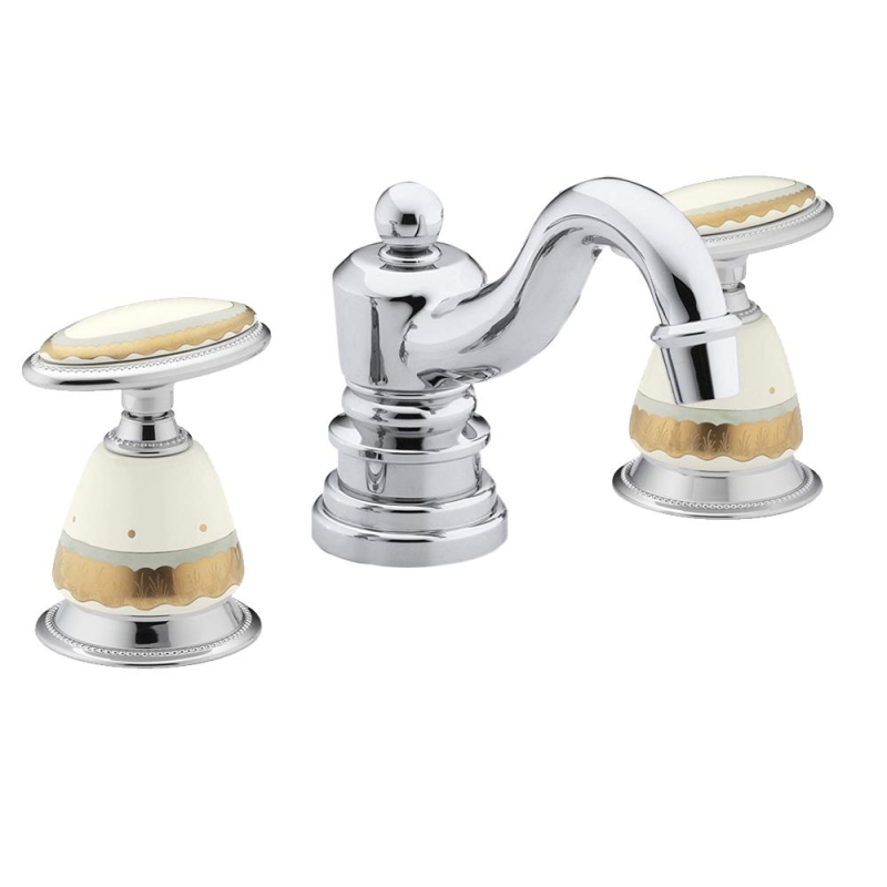 Kohler Lavabo Bataryası Antique Praire Flowers Desenli Porselen Volan - 10KOH280-9B-CP-TAKIM4