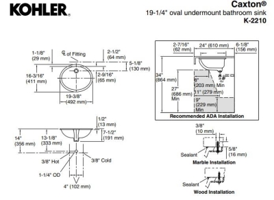 Kohler Lavabo Caxton Tezgahaltı Oval Beyaz - Thumbnail 10KOH-2210-00000