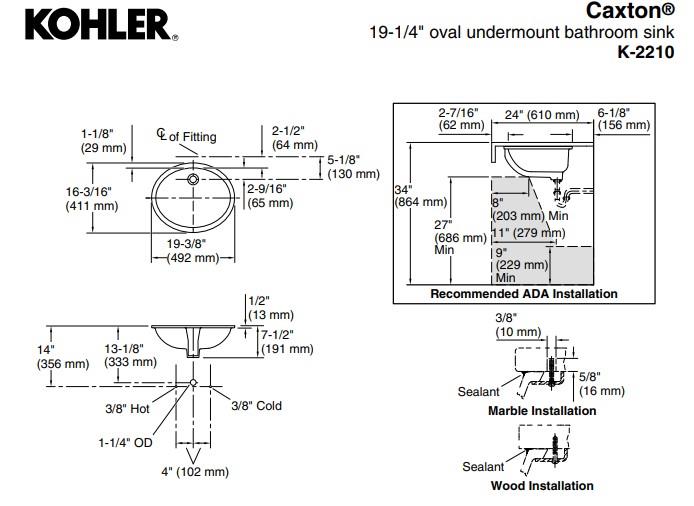 Kohler Lavabo Caxton Tezgahaltı Oval Beyaz - 10KOH-2210-00000