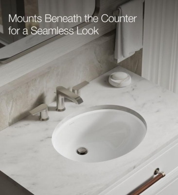 Kohler Lavabo Caxton Tezgahaltı Oval Beyaz - Thumbnail 10KOH-2210-00000