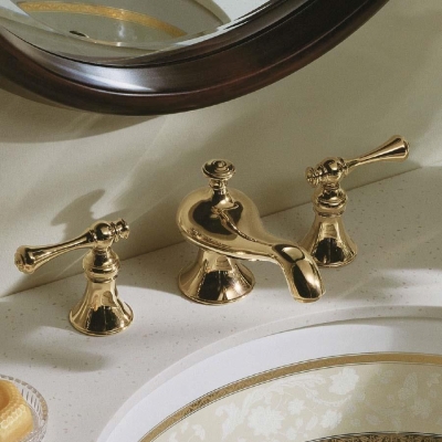 KOHLER - Kohler Lavabo Bataryası Revival Traditional Handle 3 Delikli Polished Brass