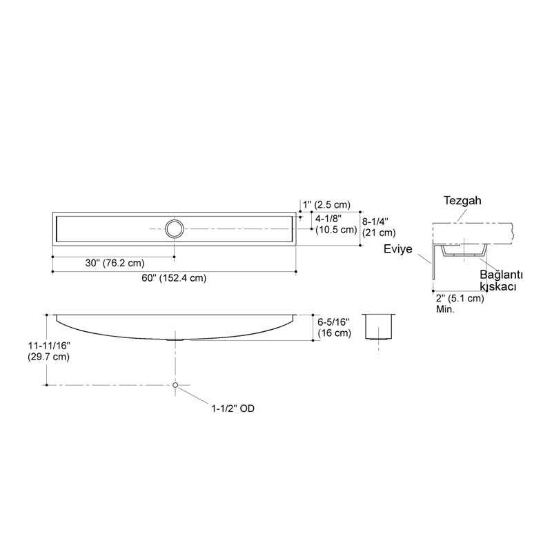 Kohler Eviye Undertone Paslanmaz Çelik Tezgah Altı - 11KOH3157-ST000-TAKIM