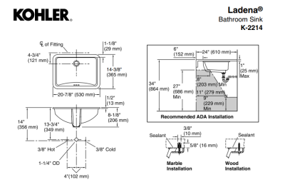 Kohler Lavabo Tezgah Altı Ladena - Thumbnail 10KOH2214-00000