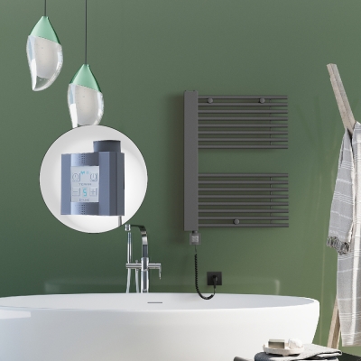 Radiva - MALE Elektrikli Havlupan 600x800 Antrasit (KTX4 Termostat) 600W Spiral Kablolu