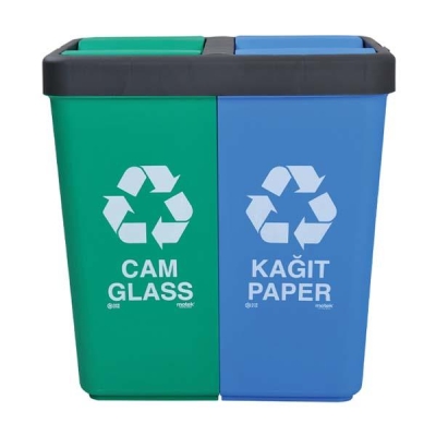 MOTEK - Motek Çöp Kutusu Geri Dönüşüm Cam ve Kağıt Atık Yeşil/Mavi 40+40 80 Litre İkili 55 x 35,5 x 59 cm
