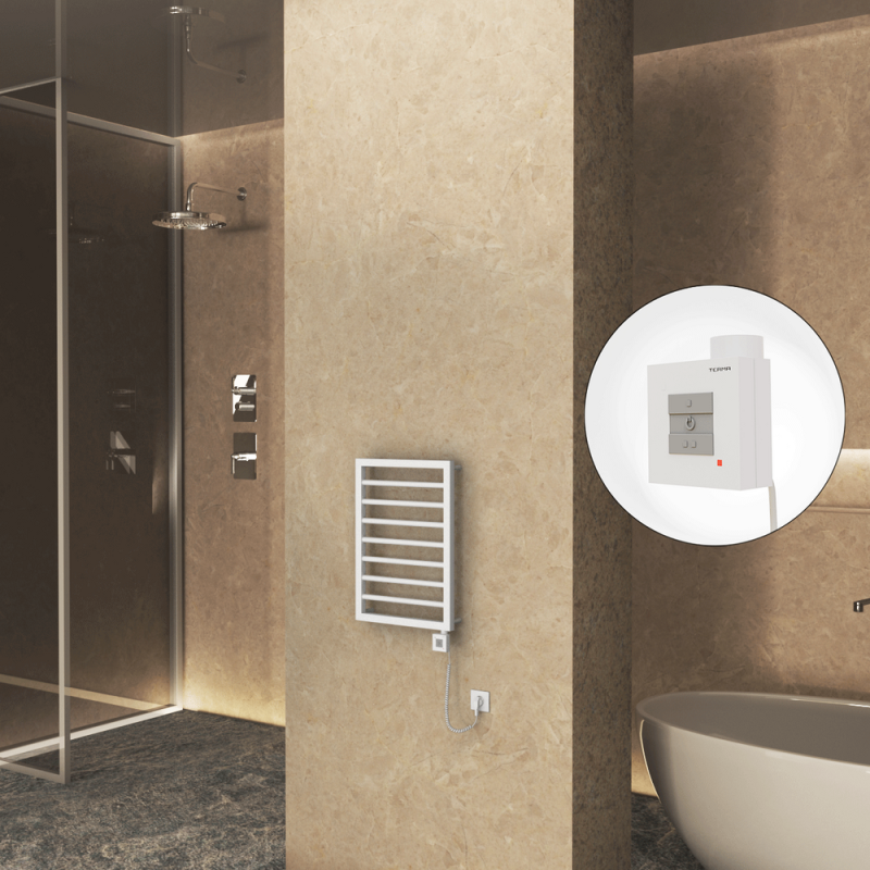 NAXOS Elektrikli Havlupan 450x655 Beyaz Mat (KTX1 Termostat) 300W Spiral Kablolu - 1NAX04500655B1MEB030-K