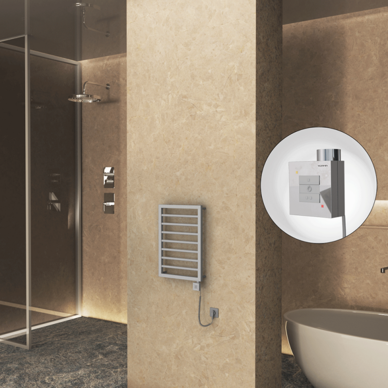 NAXOS Elektrikli Havlupan 450x655 Gri 7012 Texture (KTX1 Termostat) 300W Spiral Kablolu - 1NAX04500655BGTEB030-K