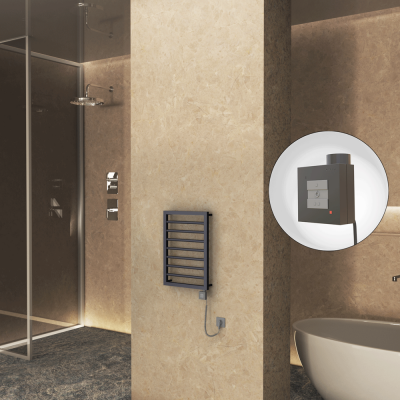 Radiva - NAXOS Elektrikli Havlupan 450x655 Koyu Antrasit Texture (KTX1 Termostat) 300W Spiral Kablolu