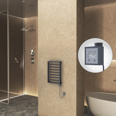 Radiva - NAXOS Elektrikli Havlupan 450x655 Koyu Antrasit Texture (KTX3 Termostat) 300W Spiral Kablolu