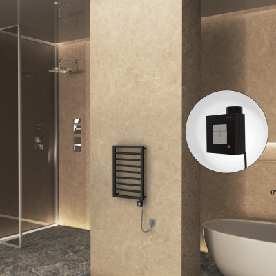 Radiva - NAXOS Elektrikli Havlupan 450x655 Siyah Mat (KTX1 Termostat) 300W Spiral Kablolu