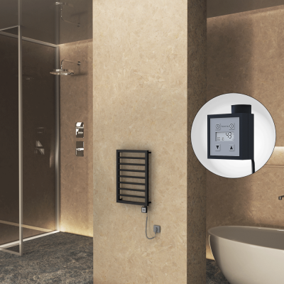 Radiva - NAXOS Elektrikli Havlupan 450x655 Siyah Mat (KTX3 Termostat) 300W Spiral Kablolu (1)