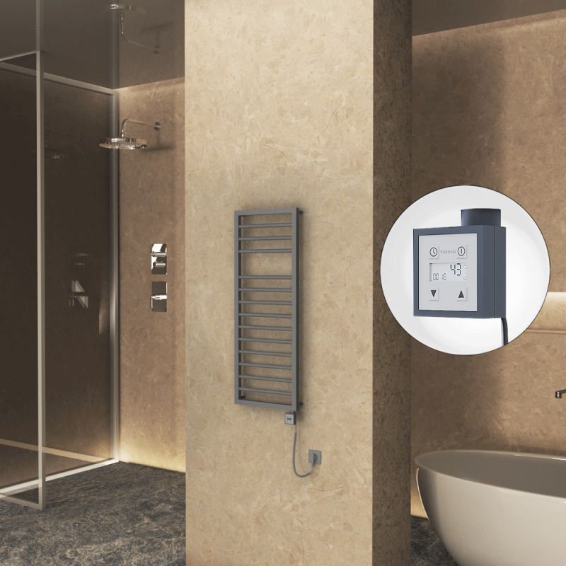 NAXOS Elektrikli Havlupan 500x1193 Antrasit Texture (KTX3 Termostat) 600W Spiral Kablolu - 1NAX05001193B2TE7060-K