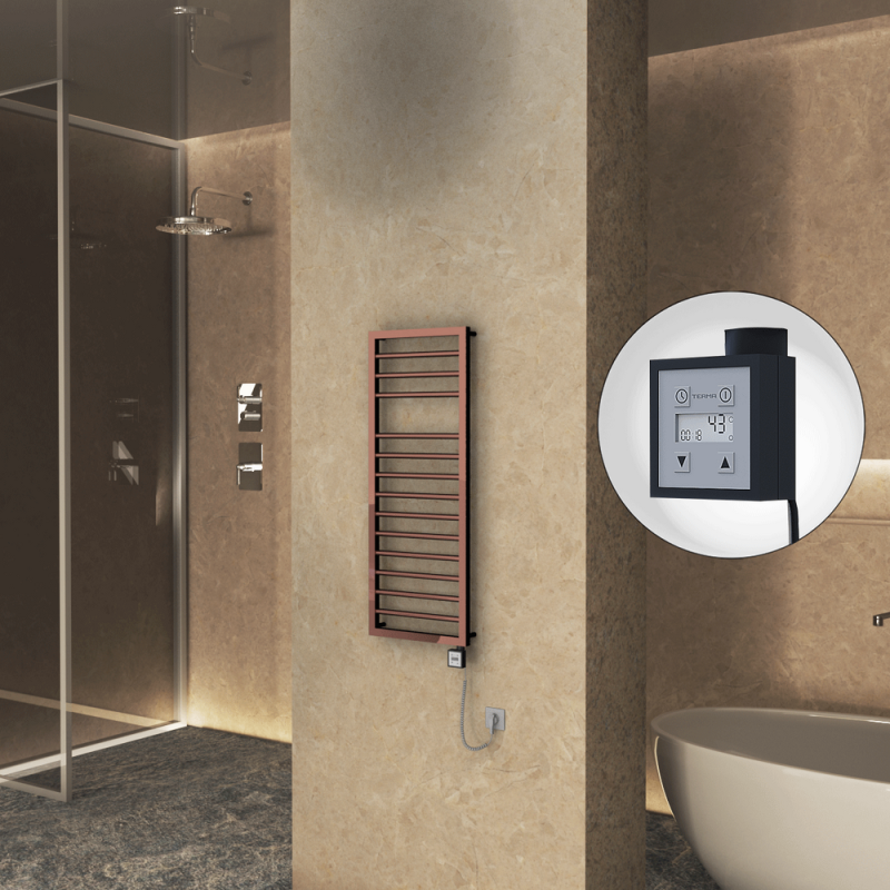 NAXOS Elektrikli Havlupan 500x1193 Bakır Parlak (KTX3 Termostat) 300W Spiral Kablolu - 1NAX05001193K4PE7030-K