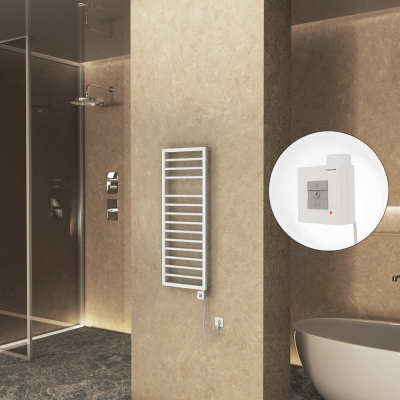 Radiva - NAXOS Elektrikli Havlupan 500x1193 Beyaz Mat (KTX1 Termostat) 600W Spiral Kablolu