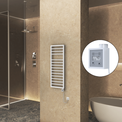 Radiva - NAXOS Elektrikli Havlupan 500x1193 Beyaz Mat (KTX3 Termostat) 600W Spiral Kablolu