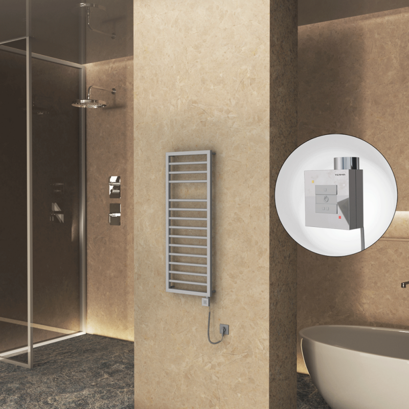 NAXOS Elektrikli Havlupan 500x1193 Gri 7012 Texture (KTX1 Termostat) 600W Spiral Kablolu - 1NAX05001193BGTEB060-K