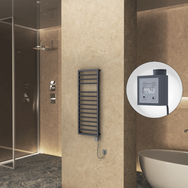 NAXOS Elektrikli Havlupan 500x1193 Koyu Antrasit Texture (KTX3 Termostat) 600W Spiral Kablolu - 1NAX05001193B6TE7060-K