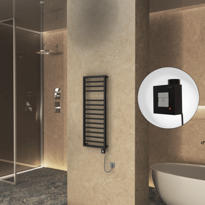 Radiva - NAXOS Elektrikli Havlupan 500x1193 Siyah Mat (KTX1 Termostat) 600W Spiral Kablolu (1)