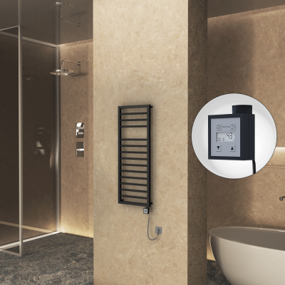 Radiva - NAXOS Elektrikli Havlupan 500x1193 Siyah Mat (KTX3 Termostat) 600W Spiral Kablolu (1)