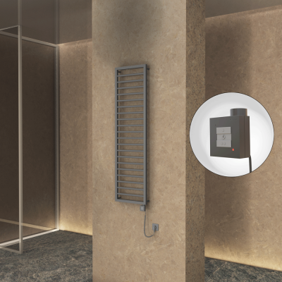 Radiva - NAXOS Elektrikli Havlupan 500x1655 Antrasit Texture (KTX1 Termostat) 600W Spiral Kablolu