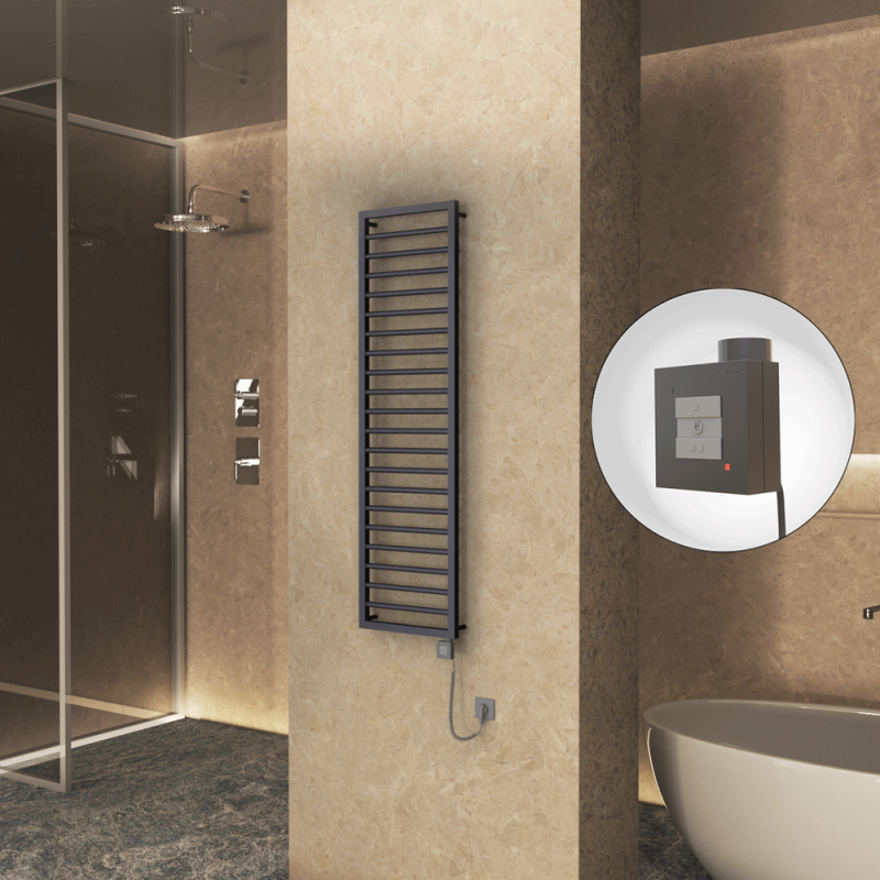 NAXOS Elektrikli Havlupan 500x1655 Koyu Antrasit Texture (KTX1 Termostat) 600W Spiral Kablolu - 1NAX05001655B6TEB060-K