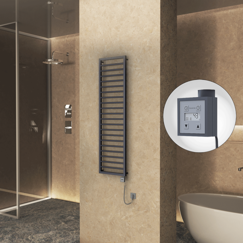 NAXOS Elektrikli Havlupan 500x1655 Koyu Antrasit Texture (KTX3 Termostat) 600W Spiral Kablolu - 1NAX05001655B6TE7060-K