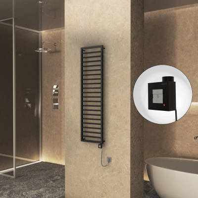 Radiva - NAXOS Elektrikli Havlupan 500x1655 Siyah Mat (KTX1 Termostat) 600W Spiral Kablolu