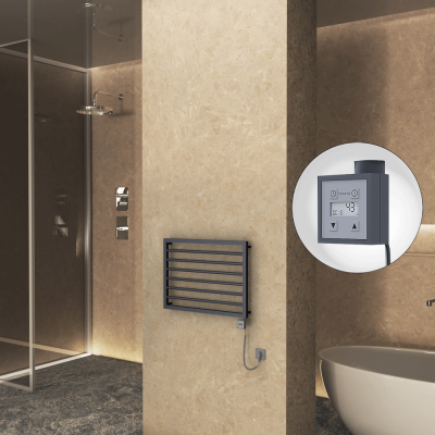 Radiva - NAXOS Elektrikli Havlupan 800x578 Koyu Antrasit Texture (KTX3 Termostat) 300W Spiral Kablolu - 300