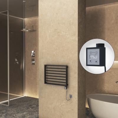 Radiva - NAXOS Elektrikli Havlupan 800x578 Siyah Mat (KTX3 Termostat) 300W Spiral Kablolu