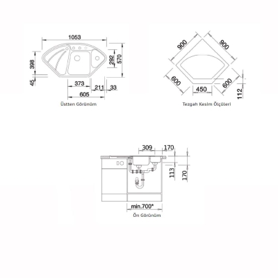 Nuevo Eviye Elegance Köşe 105,3 x 57 cm Siyah Porselen 524161 - Thumbnail 20NUEVO524161