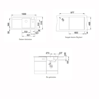 Nuevo Eviye Purel 6 S 100 x 51 cm Sağ Damlalıklı Siyah Porselen 824156 - Thumbnail 20NUEVO824156