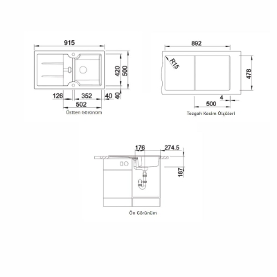 Nuevo Eviye Sonas 5 S 91,5 x 50 cm Sol Damlalıklı Siyah 324154 - Thumbnail 20NUEVO324161