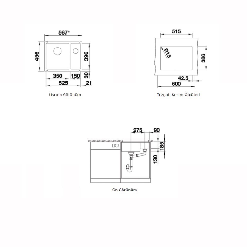 Nuevo Eviye Sonıc 350-150 U 56,7 x 39,6 cm Siyah Porselen 724350 - 20NUEVO724350