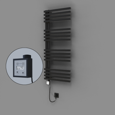 Radiva - Oka Dekoratif Elektrikli Havlupan 500x1200 Siyah (KTX3 Termostat) 600W Spiral Kablolu