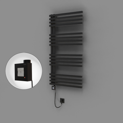 Radiva - Oka Dekoratif Elektrikli Havlupan 600x1800 Siyah (KTX1 Termostat) 1000W Spiral Kablolu