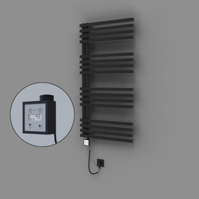 Radiva - Oka Dekoratif Elektrikli Havlupan 600x1800 Siyah (KTX3 Termostat) 1000W Spiral Kablolu