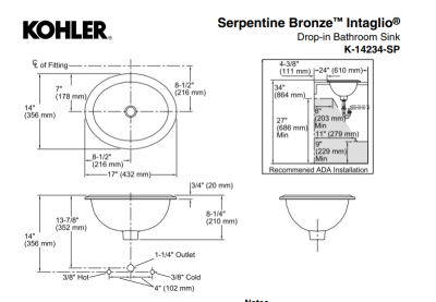 Kohler Lavabo Tezgah Üstü Serpentine Bronze - Thumbnail 10KOH14234-SP-G9