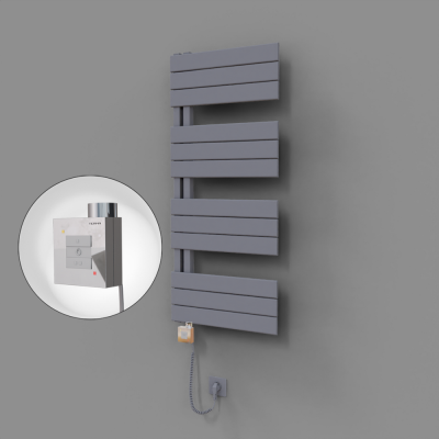 Radiva - Sirius Dekoratif Elektrikli Havlupan 500x1150 Gri (KTX1 Termostat) 600W Spiral Kablolu
