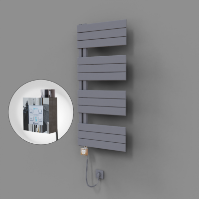 Radiva - Sirius Dekoratif Elektrikli Havlupan 500x1150 Gri (KTX4 Termostat) 600W Spiral Kablolu