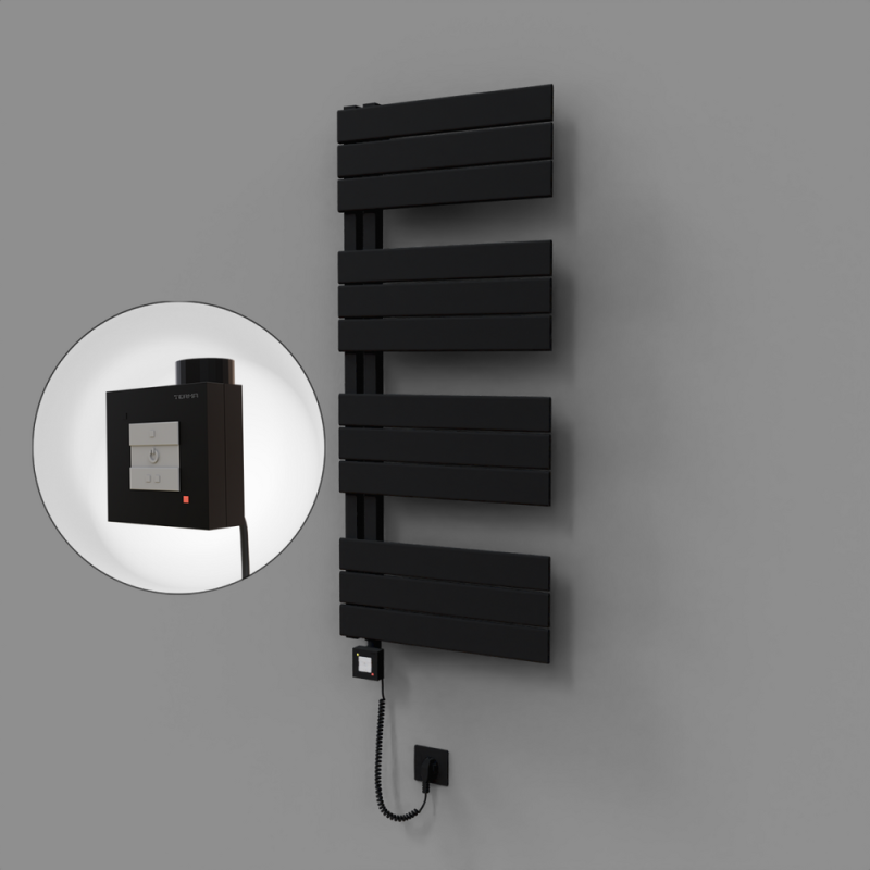 Sirius Dekoratif Elektrikli Havlupan 500x1150 Siyah (KTX1 Termostat) 600W Spiral Kablolu - 1SIR05001150B3TEB060-K